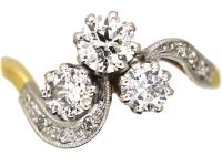 Art Nouveau 18ct Gold & Platinum Three Leaf Clover Ring set with Diamonds