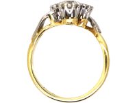 Art Nouveau 18ct Gold & Platinum Three Leaf Clover Ring set with Diamonds