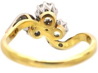 Art Nouveau 18ct Gold & Platinum Three Leaf Clover Ring set with Diamonds