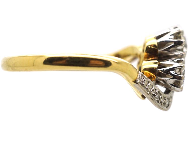 Art Nouveau 18ct Gold & Platinum Three Leaf Clover Ring set with Diamonds