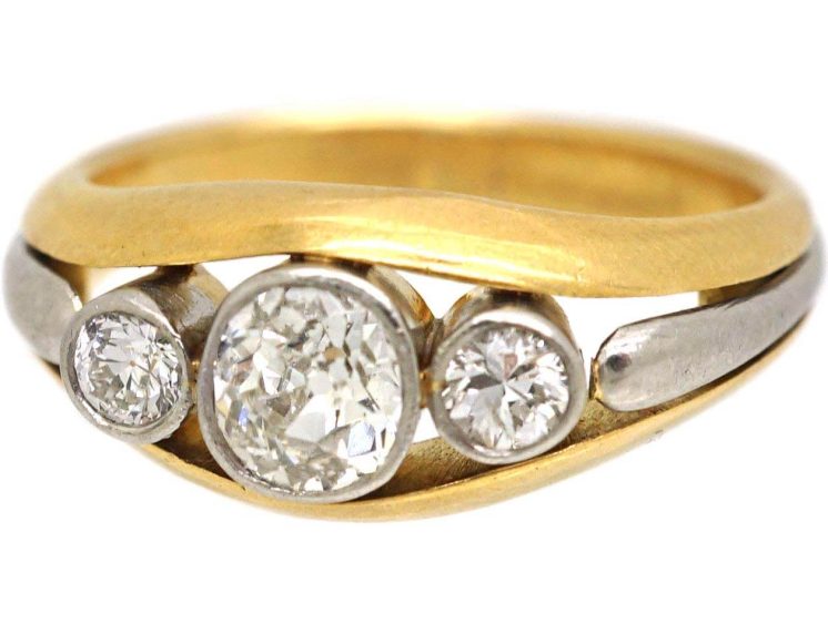 Art Deco 18ct Gold & Platinum Three Stone Diamond Ring
