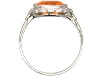 Art Deco 14ct White Gold Ring set with a Fire Opal & Diamonds