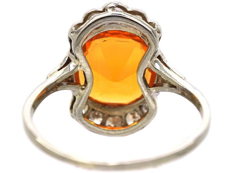 Art Deco 14ct White Gold Ring set with a Fire Opal & Diamonds