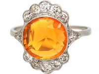 Art Deco 14ct White Gold Ring set with a Fire Opal & Diamonds