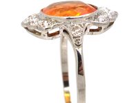 Art Deco 14ct White Gold Ring set with a Fire Opal & Diamonds