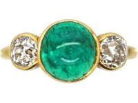 Early 20th Century 18ct Gold Ring set with a Cabochon Cut Emerald & Two Diamonds