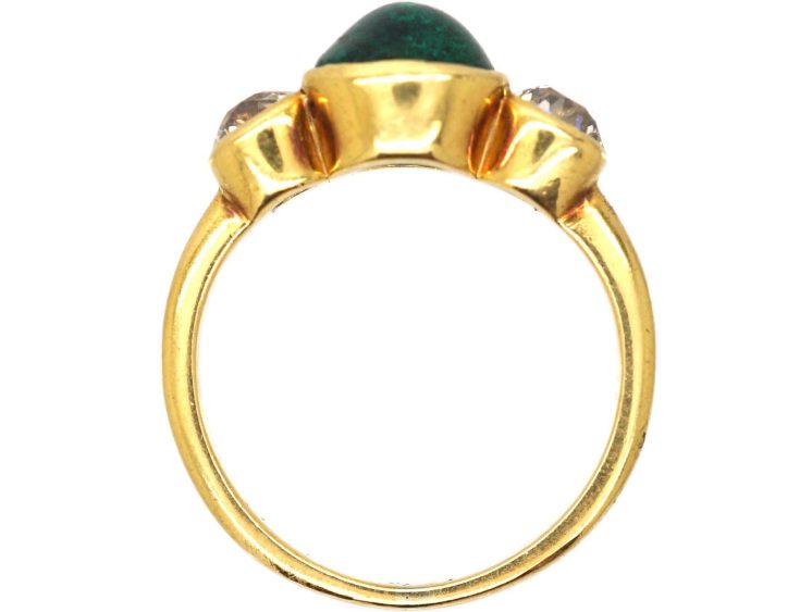 Early 20th Century 18ct Gold Ring set with a Cabochon Cut Emerald & Two Diamonds