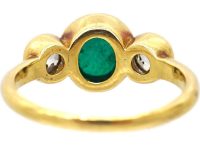 Early 20th Century 18ct Gold Ring set with a Cabochon Cut Emerald & Two Diamonds
