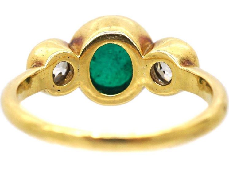 Early 20th Century 18ct Gold Ring set with a Cabochon Cut Emerald & Two Diamonds