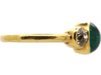 Early 20th Century 18ct Gold Ring set with a Cabochon Cut Emerald & Two Diamonds