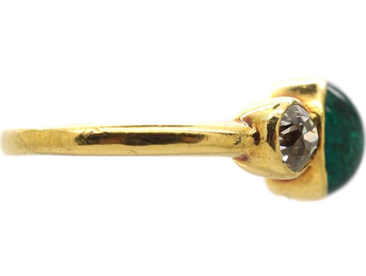 Early 20th Century 18ct Gold Ring set with a Cabochon Cut Emerald & Two Diamonds