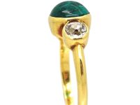 Early 20th Century 18ct Gold Ring set with a Cabochon Cut Emerald & Two Diamonds