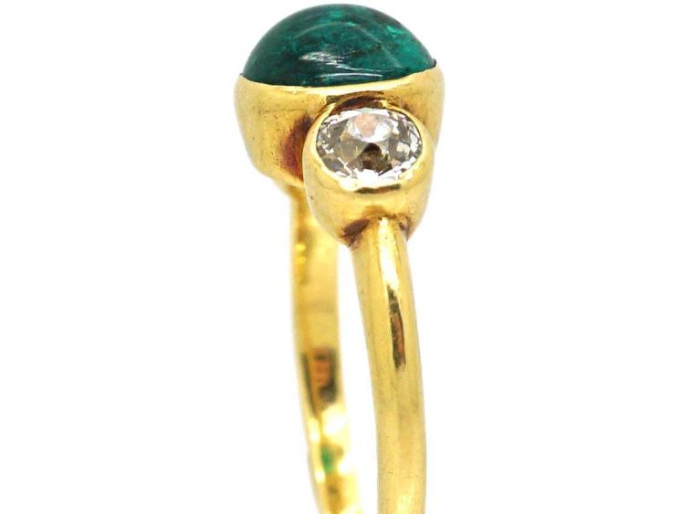 Early 20th Century 18ct Gold Ring set with a Cabochon Cut Emerald & Two Diamonds