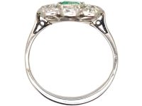 Early 20th Century Platinum, Emerald & Diamond Rectangular Cluster Ring