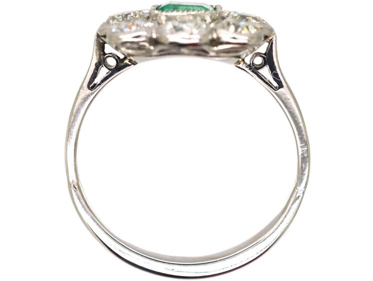 Early 20th Century Platinum, Emerald & Diamond Rectangular Cluster Ring