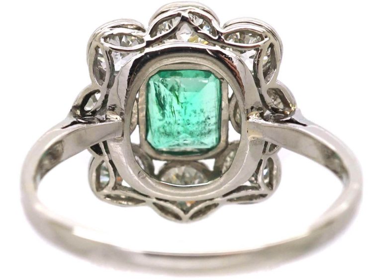 Early 20th Century Platinum, Emerald & Diamond Rectangular Cluster Ring