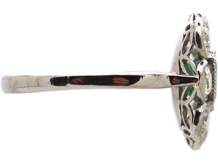 Early 20th Century Platinum, Emerald & Diamond Rectangular Cluster Ring