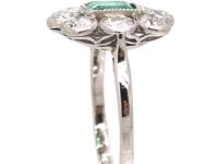 Early 20th Century Platinum, Emerald & Diamond Rectangular Cluster Ring