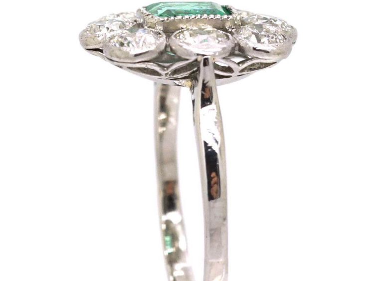 Early 20th Century Platinum, Emerald & Diamond Rectangular Cluster Ring