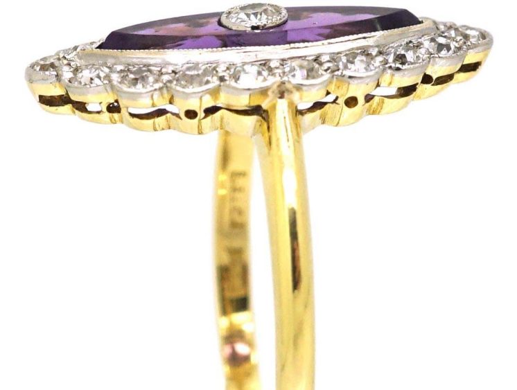 Art Deco 18ct Gold & Platinum, Marquise Ring set with an Amethyst & Diamonds by Henry Barnett Joseph