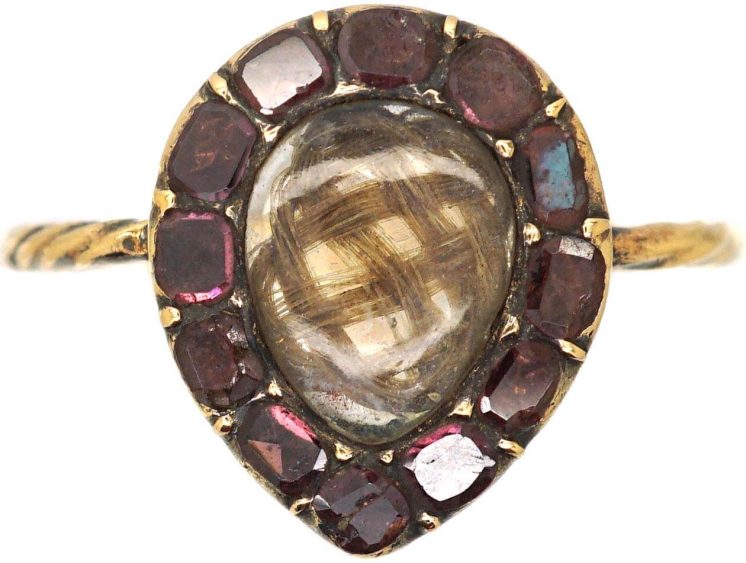 Georgian 9ct Gold Heart Ring set with Flat Cut Almandine Garnets