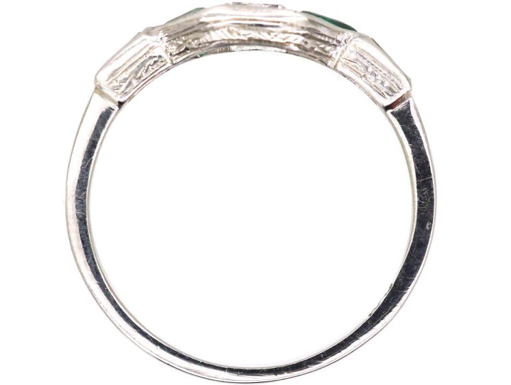 Art Deco Platinum Rectangular Cut Diamond & Triangular Cut Diamond Three Stone Ring