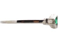 Art Deco Platinum Rectangular Cut Diamond & Triangular Cut Diamond Three Stone Ring