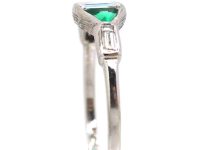 Art Deco Platinum Rectangular Cut Diamond & Triangular Cut Diamond Three Stone Ring