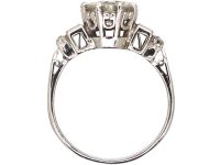 Art Deco Platinum Diamond Solitaire Ring with Baguette Cut Diamond Step Cut Shoulders