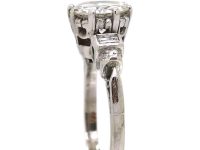 Art Deco Platinum Diamond Solitaire Ring with Baguette Cut Diamond Step Cut Shoulders