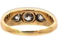 Edwardian 18ct Gold & Platinum Three Stone Diamond Rub Over Set Ring