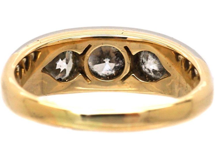Edwardian 18ct Gold & Platinum Three Stone Diamond Rub Over Set Ring