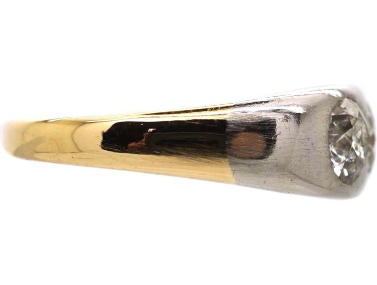 Edwardian 18ct Gold & Platinum Three Stone Diamond Rub Over Set Ring