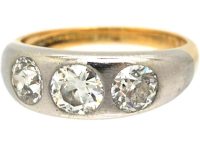 Edwardian 18ct Gold & Platinum Three Stone Diamond Rub Over Set Ring