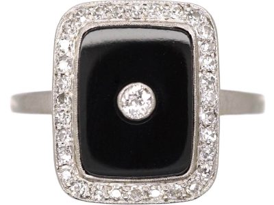 Art Deco 18ct Gold & Platinum, Onyx & Diamond Rectangular Ring