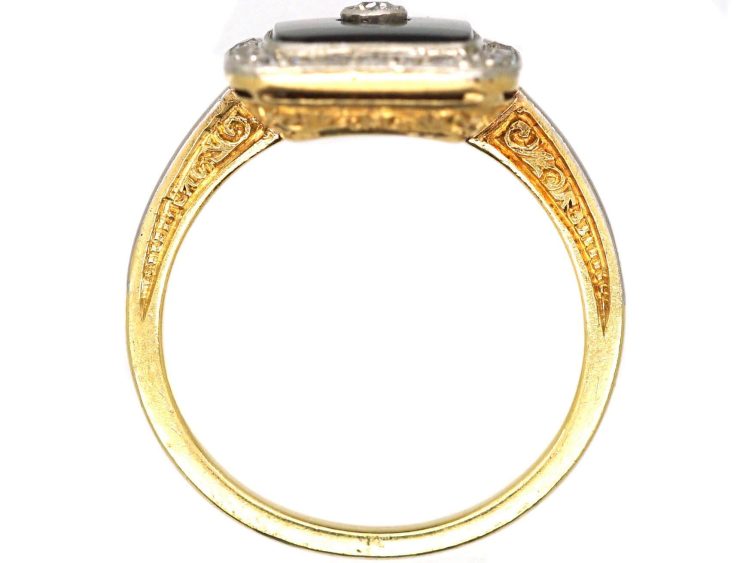 Art Deco 18ct Gold & Platinum, Onyx & Diamond Rectangular Ring