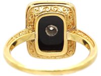 Art Deco 18ct Gold & Platinum, Onyx & Diamond Rectangular Ring