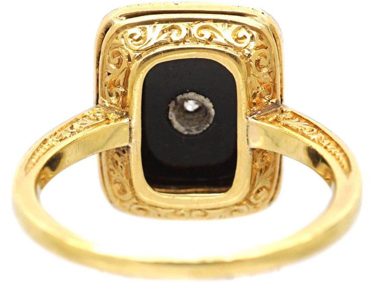 Art Deco 18ct Gold & Platinum, Onyx & Diamond Rectangular Ring