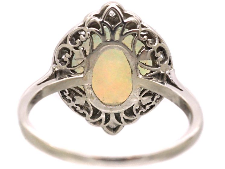 Art Deco Platinum Cluster Ring set with an Opal & Diamonds