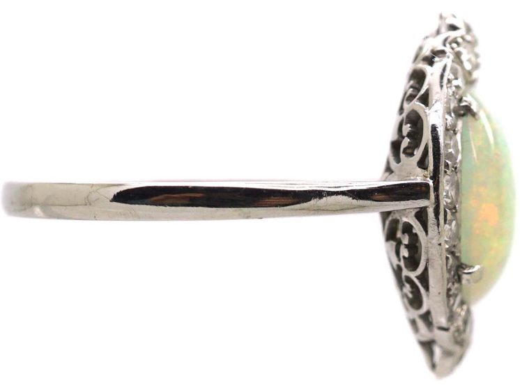Art Deco Platinum Cluster Ring set with an Opal & Diamonds