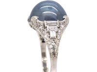 Art Deco Platinum Ring set with a Cabochon Sapphire & Diamonds