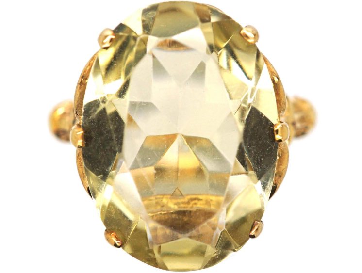 1970s 9ct Gold Ring set with a Large Oval Cut Citrine