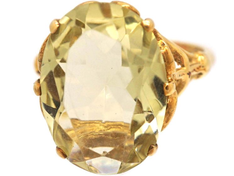 1970s 9ct Gold Ring set with a Large Oval Cut Citrine