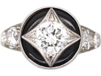 Art Deco 18ct White Gold, Onyx & Diamond Ring