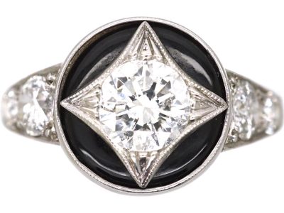 Art Deco 18ct White Gold, Onyx & Diamond Ring