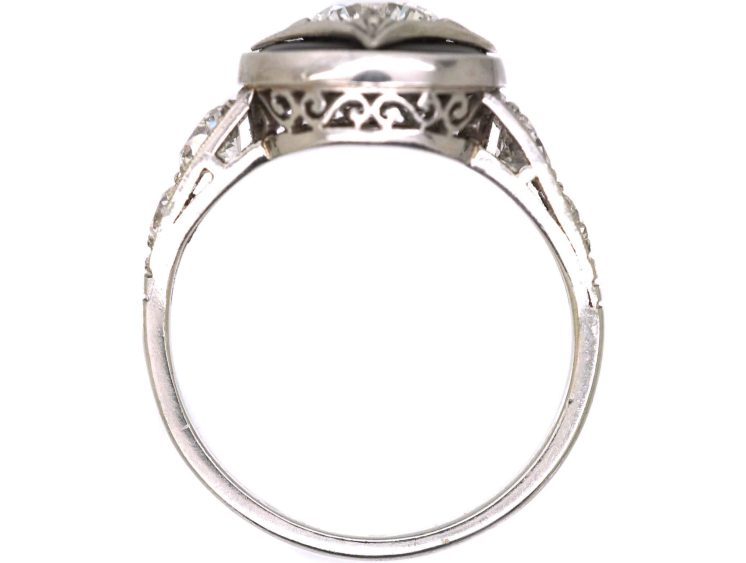 Art Deco 18ct White Gold, Onyx & Diamond Ring