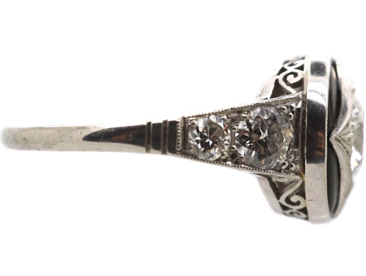 Art Deco 18ct White Gold, Onyx & Diamond Ring