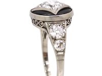 Art Deco 18ct White Gold, Onyx & Diamond Ring