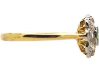 Edwardian 18ct Gold & Platinum Cluster Ring set with a Green Garnet & Diamonds