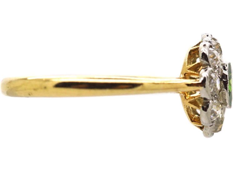 Edwardian 18ct Gold & Platinum Cluster Ring set with a Green Garnet & Diamonds